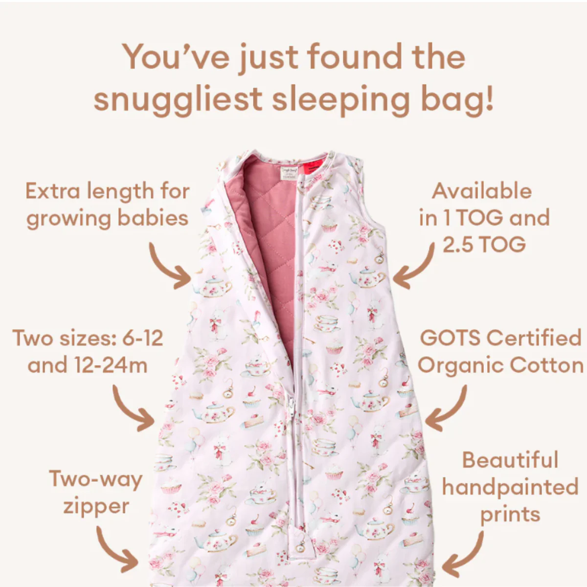 Alice's Tea Party Organic Sleeping Bag - Image 3
