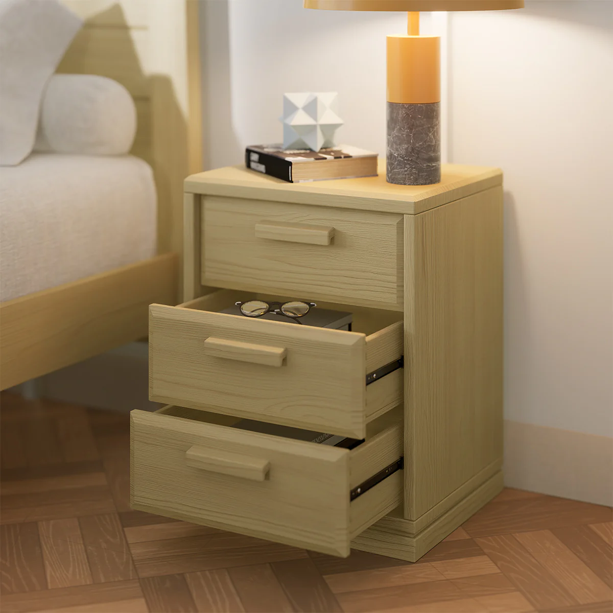 Block 3 Drawer Bedside Table - Image 5
