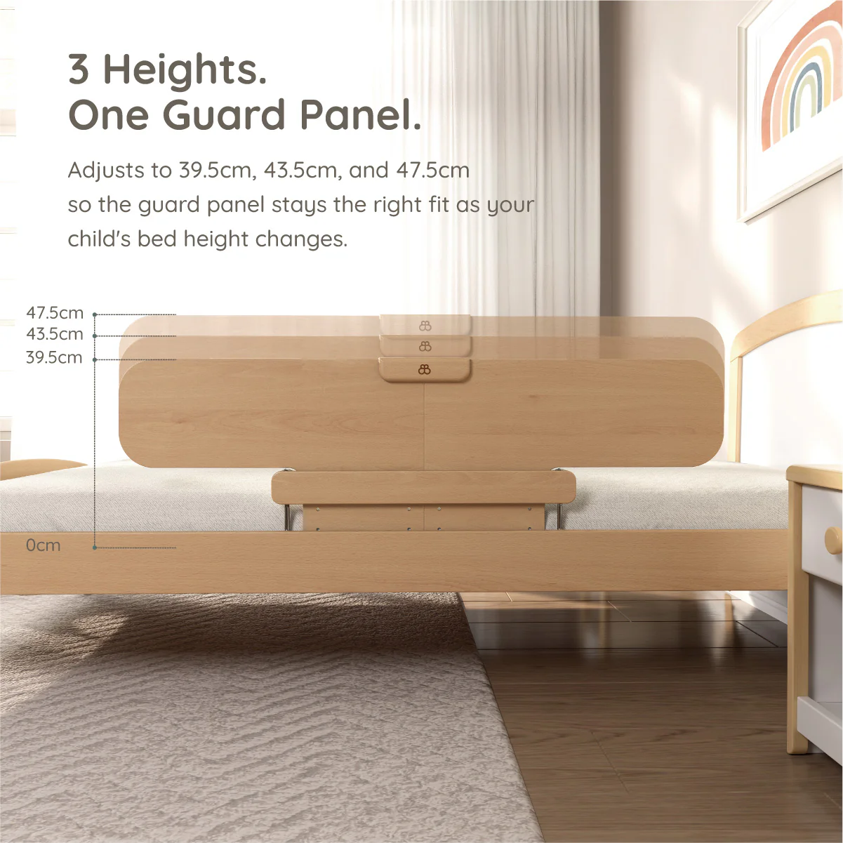 Long Height Adjustable Kids Bed Guard Panel - Image 2