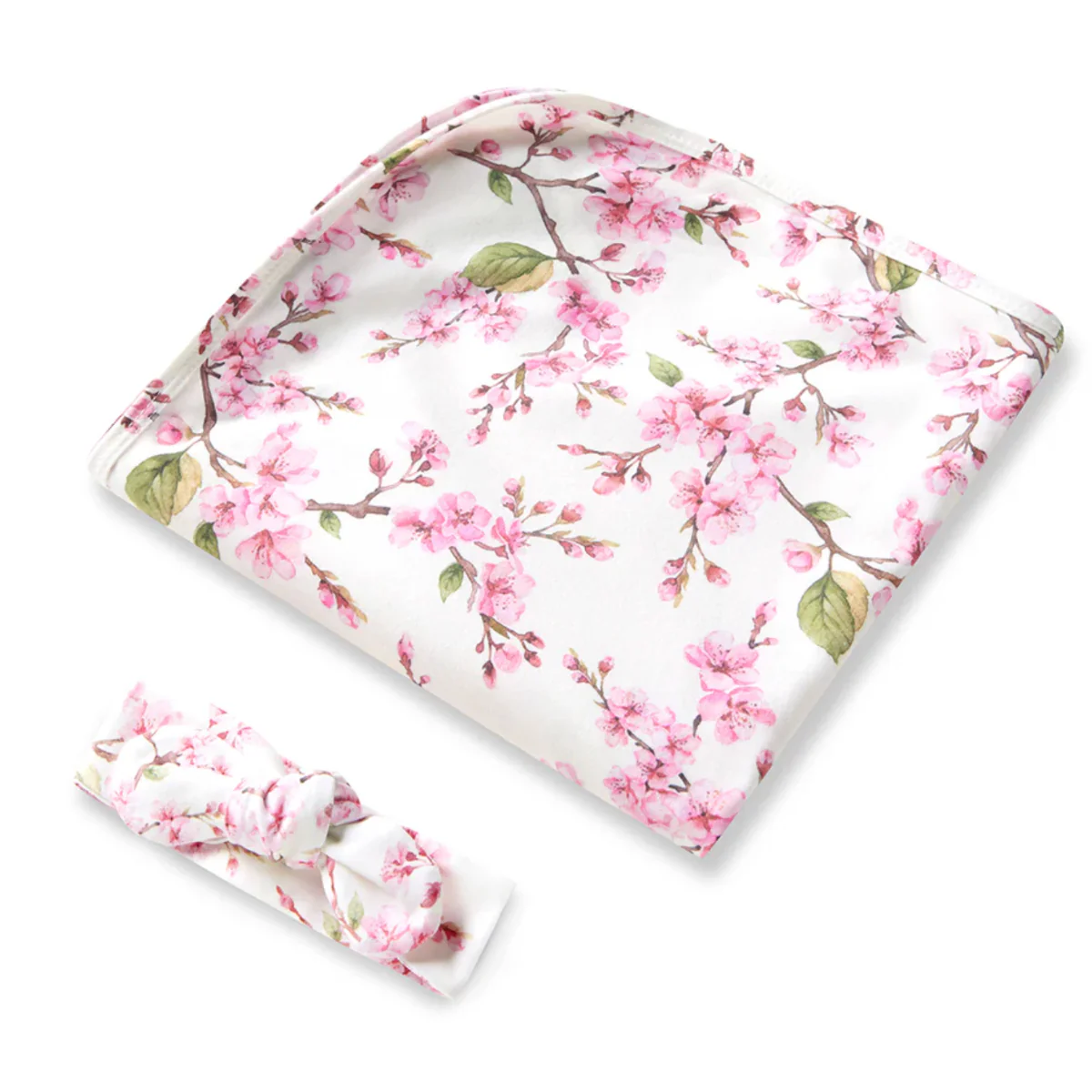 Cherry Blossom Organic Jersey Wrap & Topknot Set - Image 2