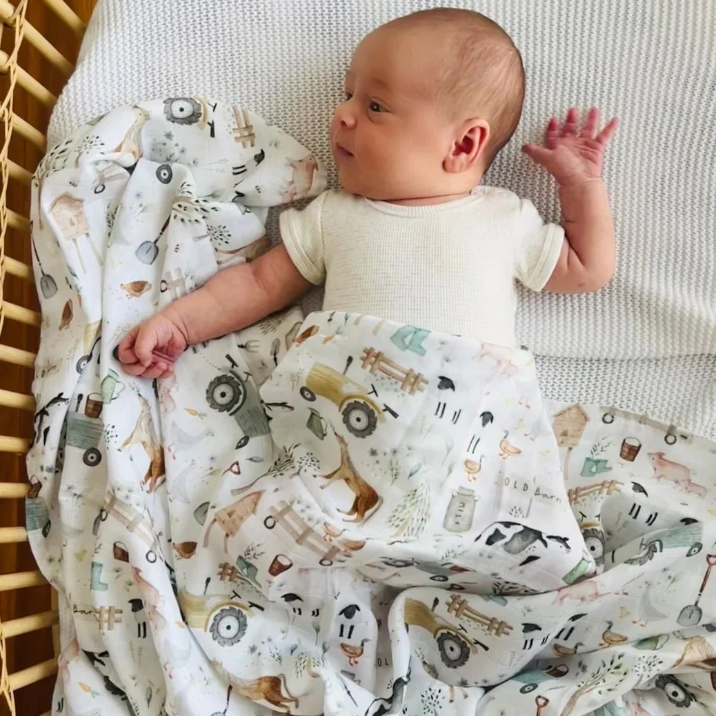 Cuddle Bug Bamboo Muslin Wrap - Farm Life