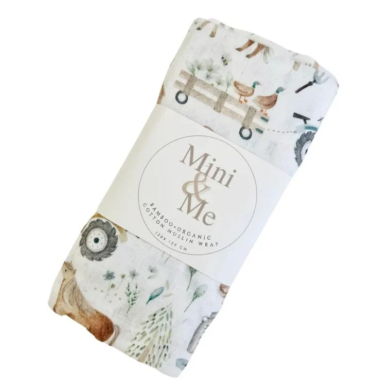Cuddle Bug Bamboo Muslin Wrap - Farm Life - Image 2