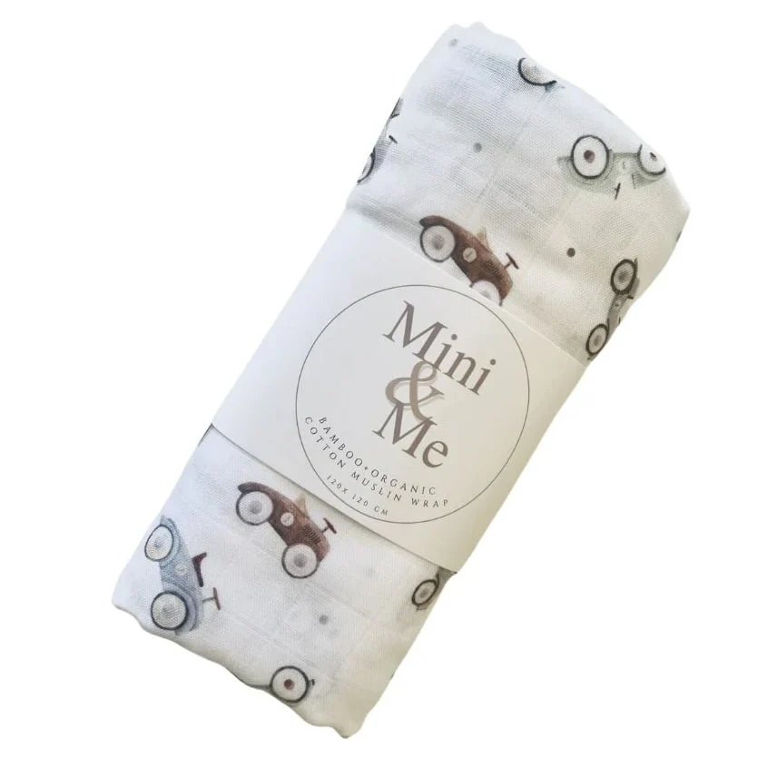 Cuddle Bug Bamboo Muslin Wrap - Cars - Image 3