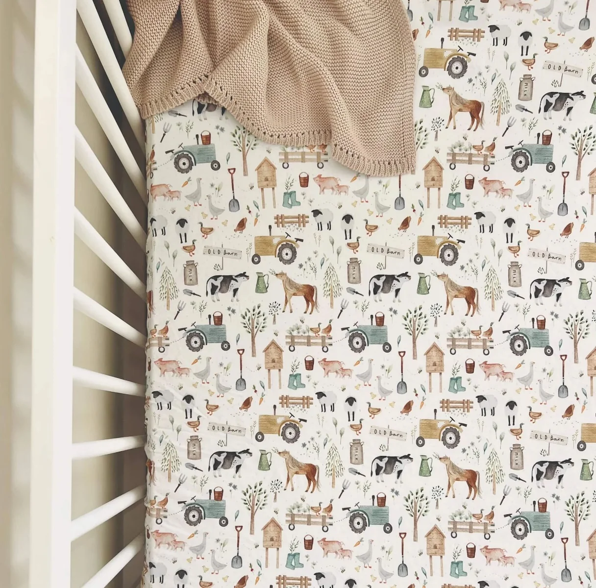 Cuddle Bug Cot Fitted Sheet - Farm Life