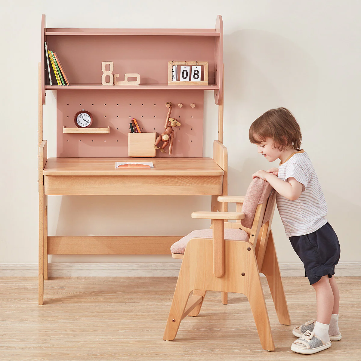 Euler Desk with Pegboard Hutch, Study Chair and Cushion Set Package - Image 3