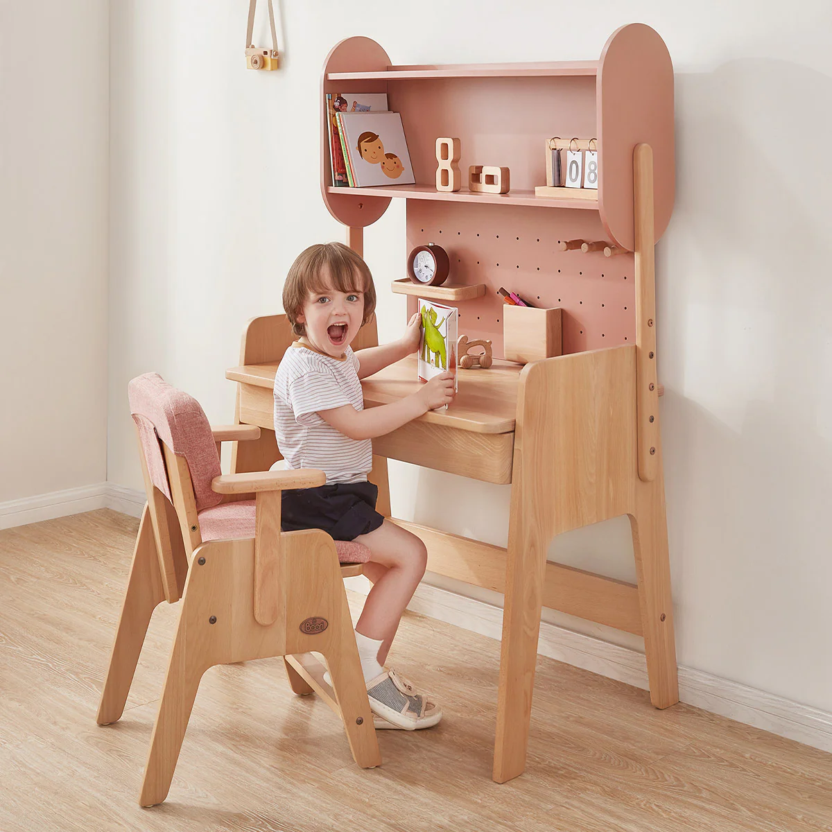 Euler Desk with Pegboard Hutch, Study Chair and Cushion Set Package - Image 5