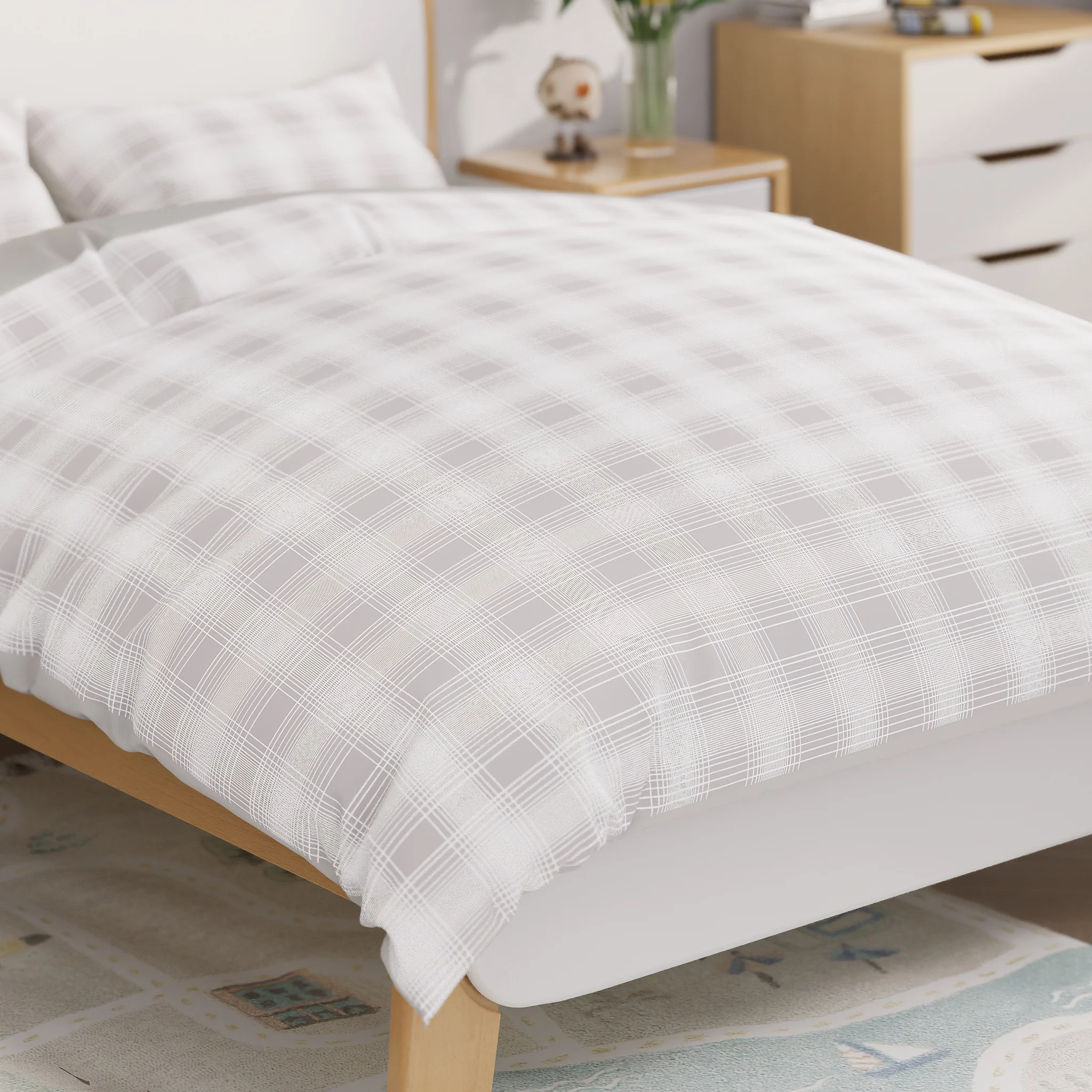 Grey Plaid Queen Quilt Cover Set - Image 6