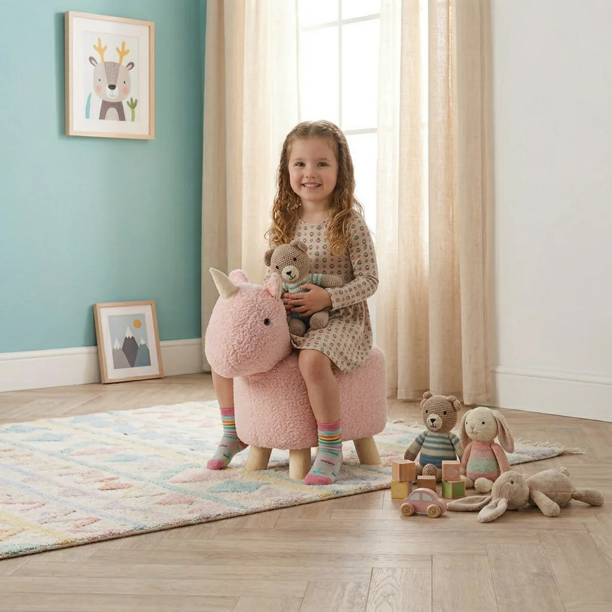 Jiggle & Giggle Unicorn Boucle Kids Stool - Image 2