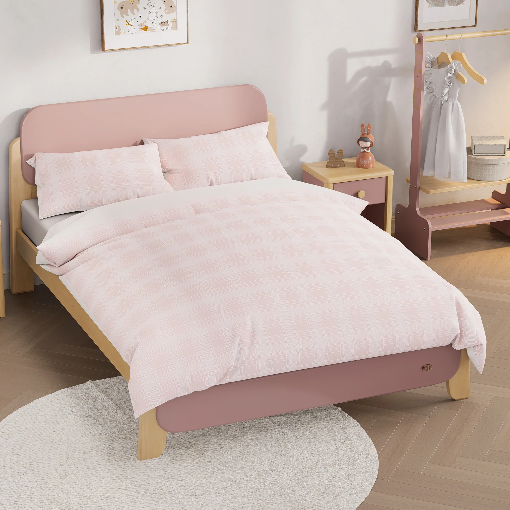 Pink Plaid Double Quilt Cover Set - Image 2