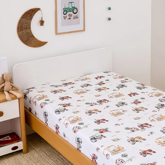 Snuggle Hunny Double Fitted Sheet - Diggers & Tractors - Image 2