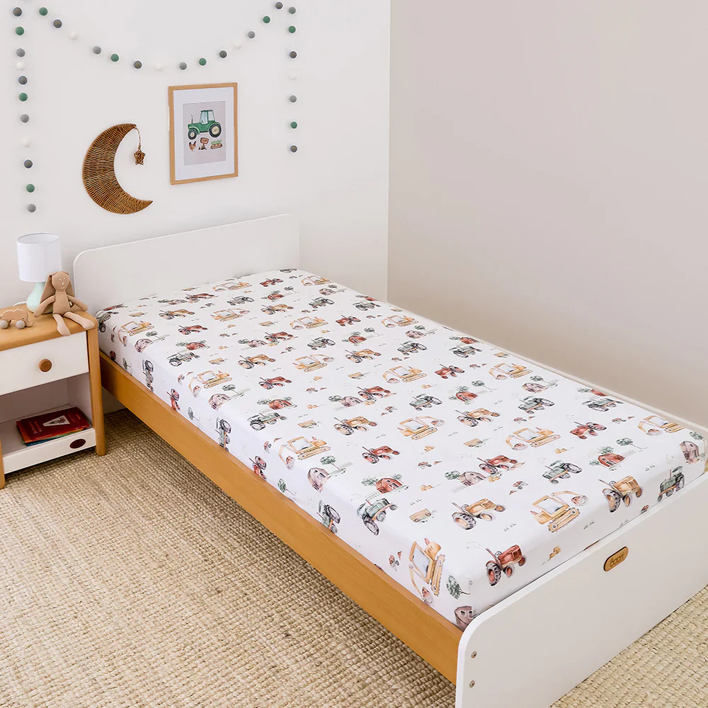 Snuggle Hunny Single Fitted Sheet - Diggers & Tractors - Image 2