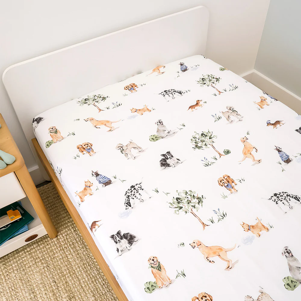 Snuggle Hunny Single Fitted Sheet - Dog Park