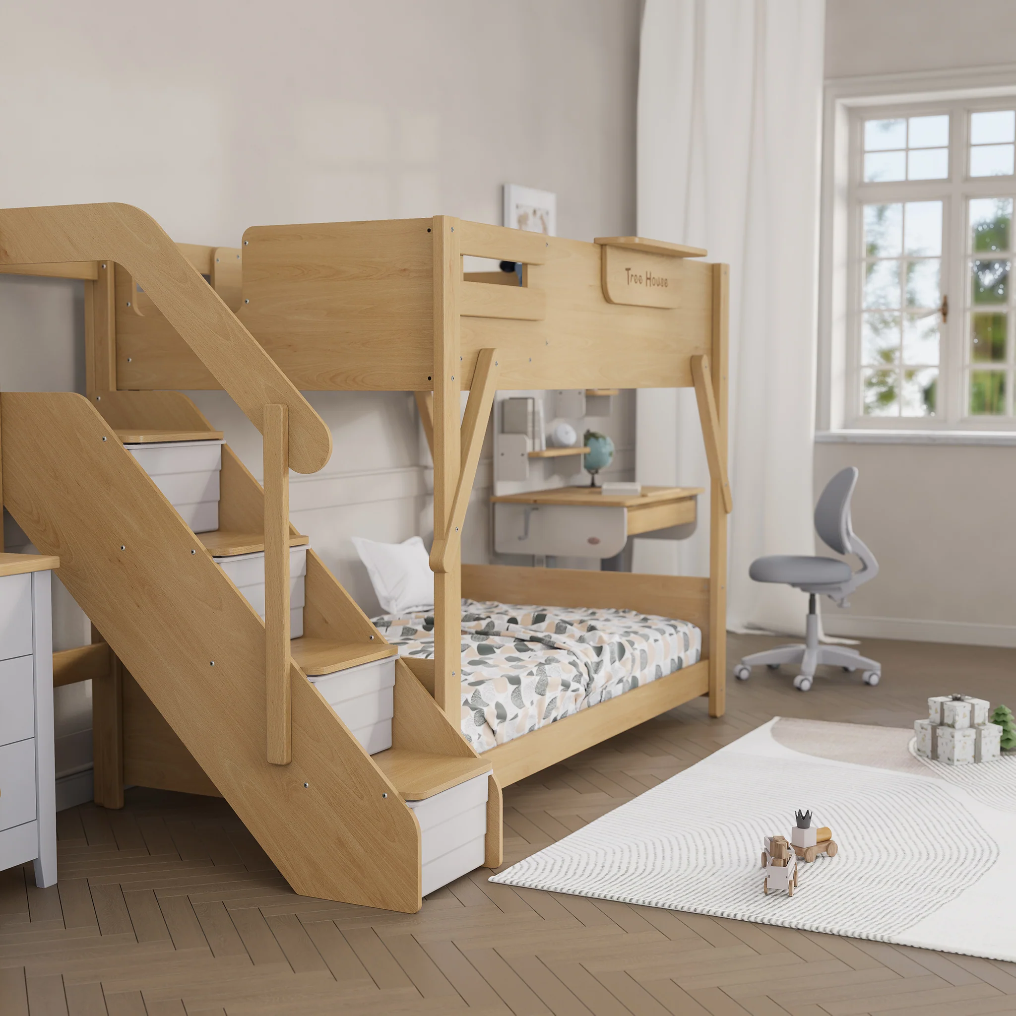 Treehouse King Single Bunk Bed + Storage Staircase - Image 17