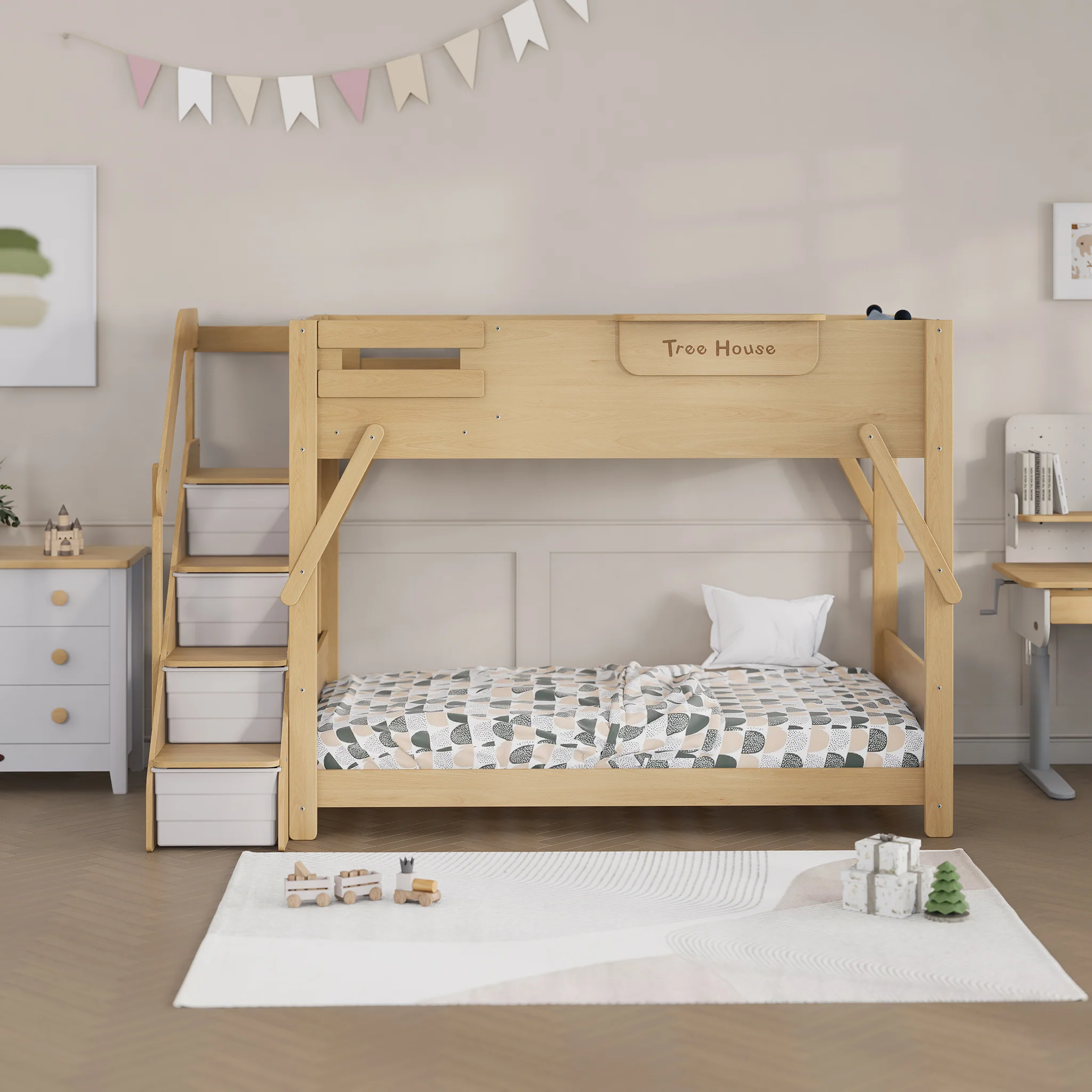 Treehouse King Single Bunk Bed + Storage Staircase - Image 20