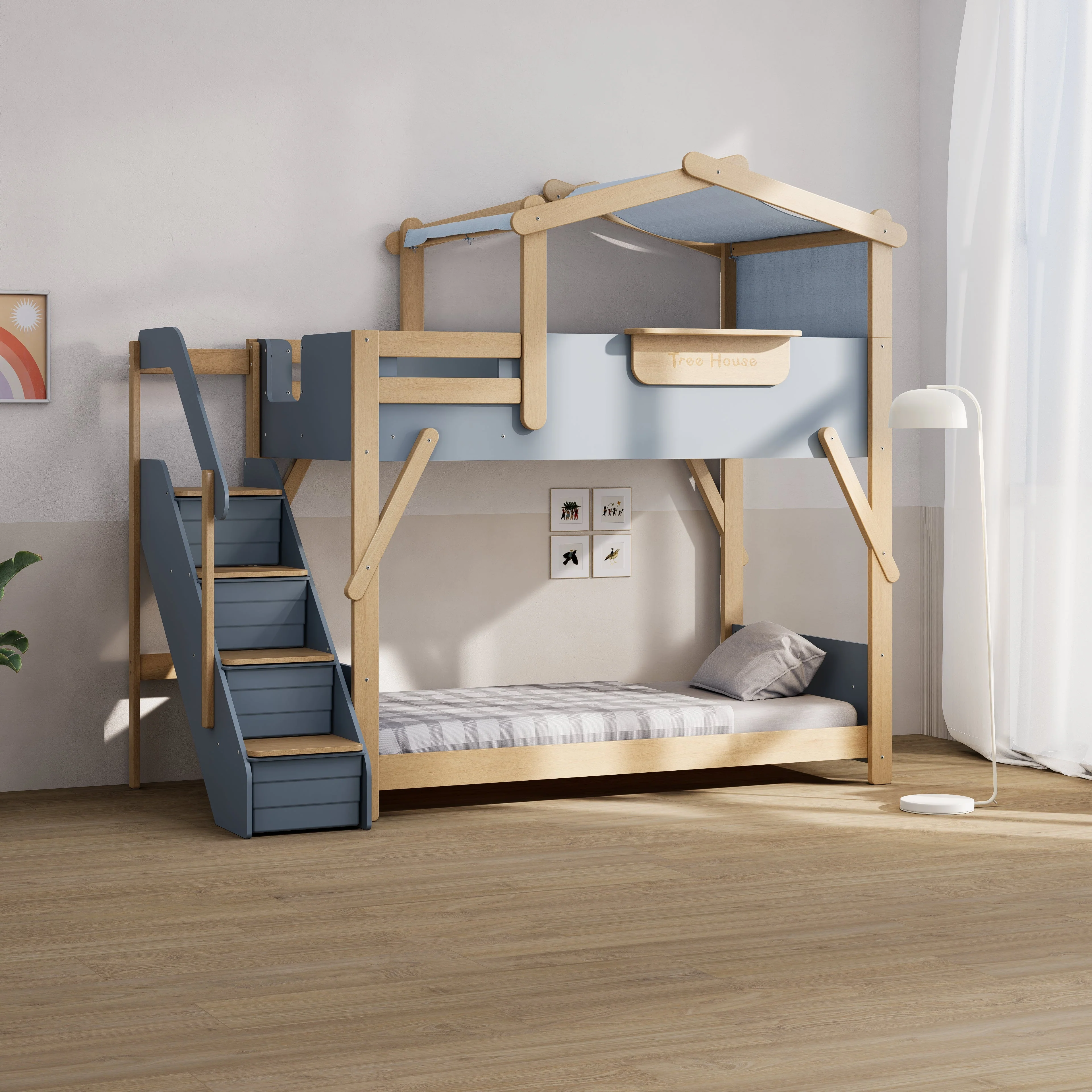 Treehouse King Single Bunk Bed + Roof Frame and Storage Staircase - Image 10
