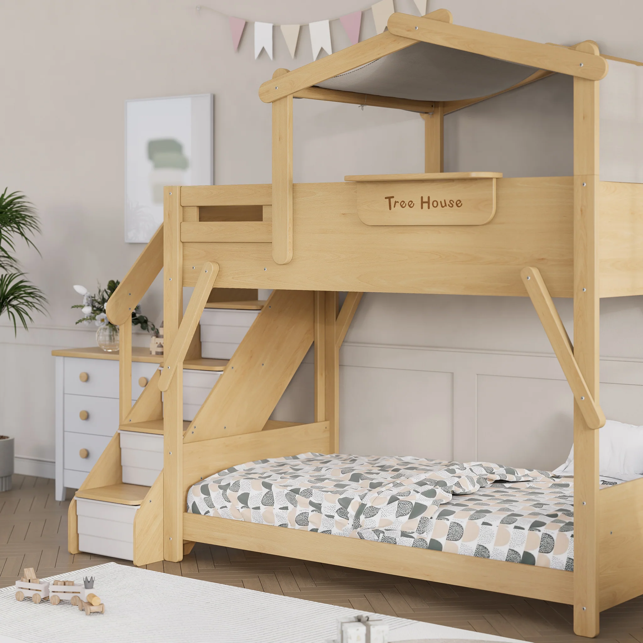 Treehouse King Single Bunk Bed + Roof Frame and Storage Staircase - Image 13