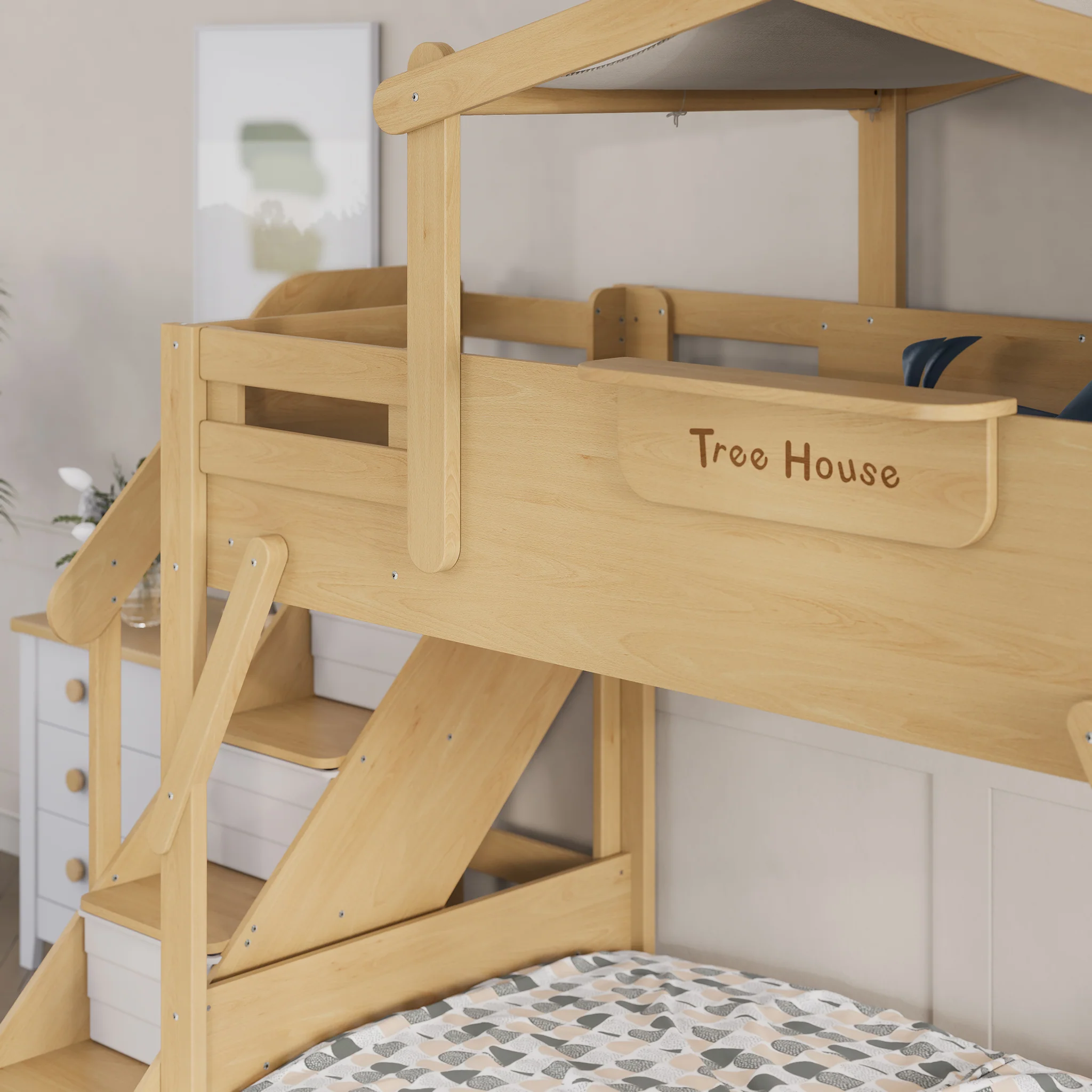 Treehouse King Single Bunk Bed + Roof Frame and Storage Staircase - Image 14