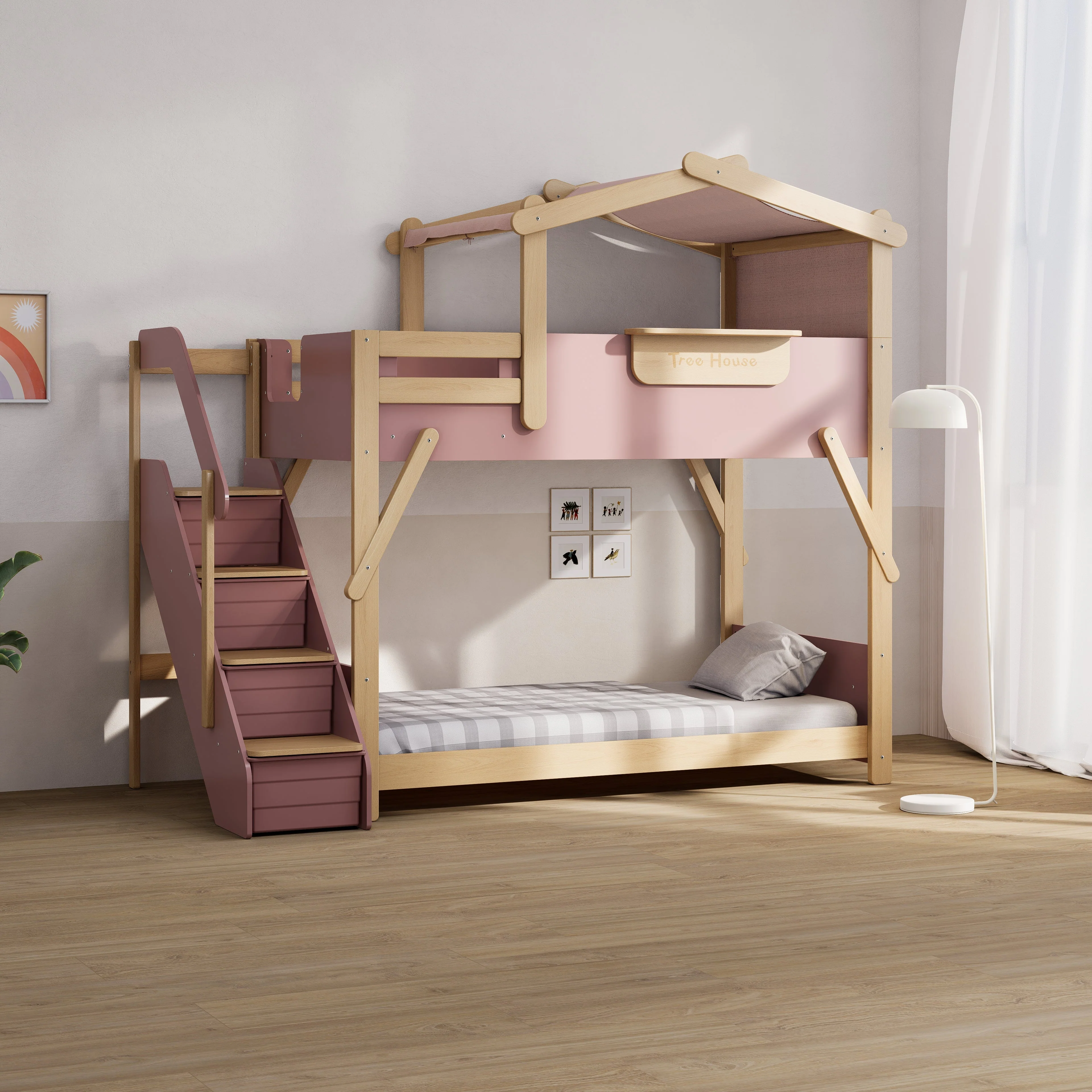 Treehouse King Single Bunk Bed + Roof Frame and Storage Staircase - Image 7
