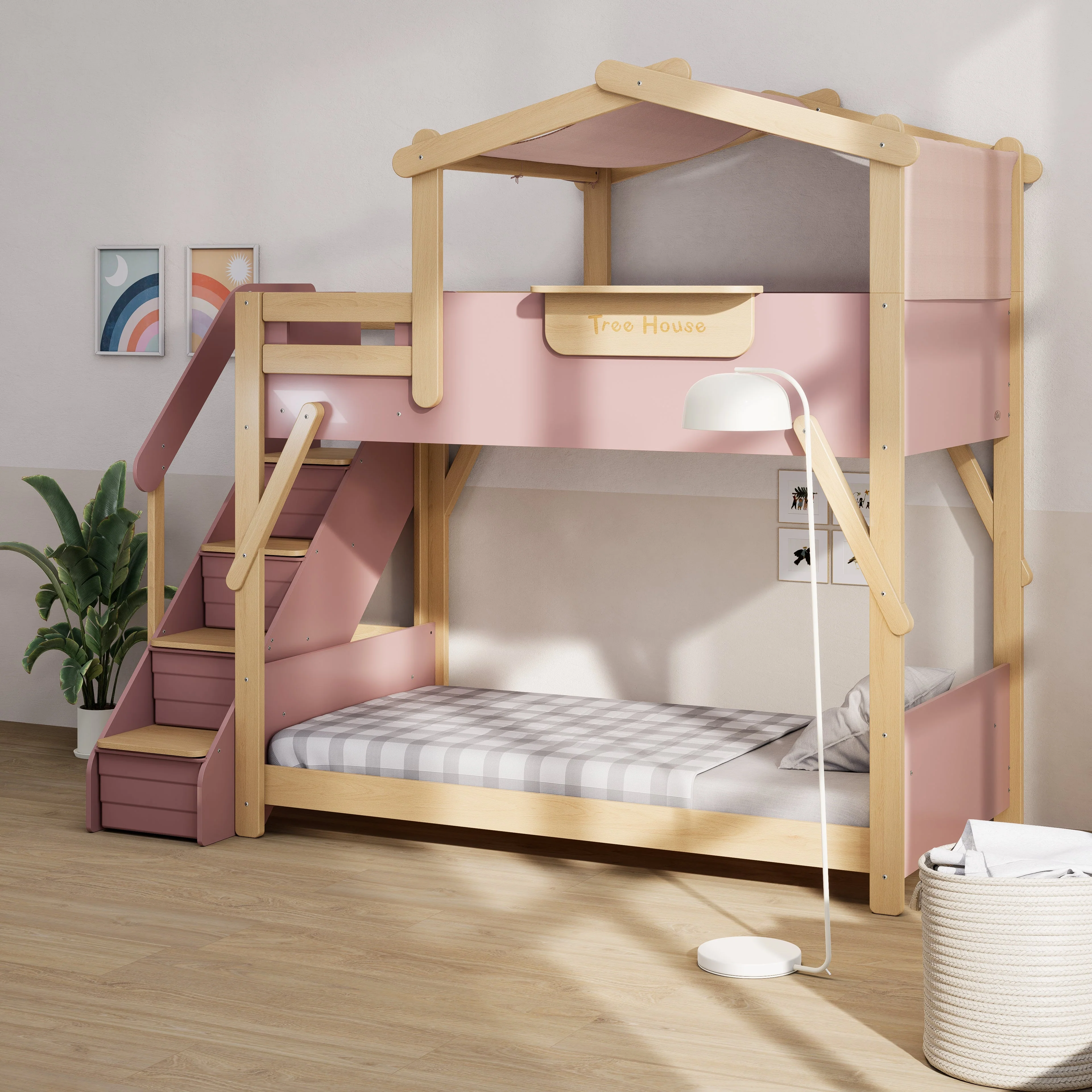 Treehouse King Single Bunk Bed + Roof Frame and Storage Staircase - Image 8
