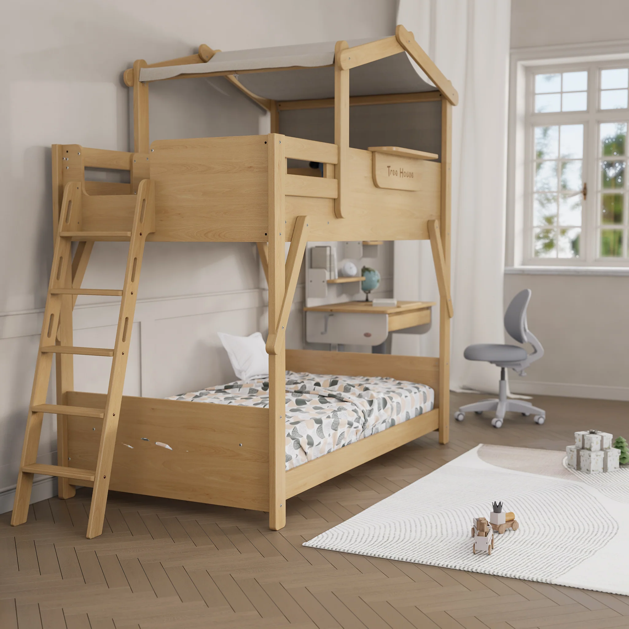 Treehouse King Single Bunk + Roof Frame and Ladder - Image 10